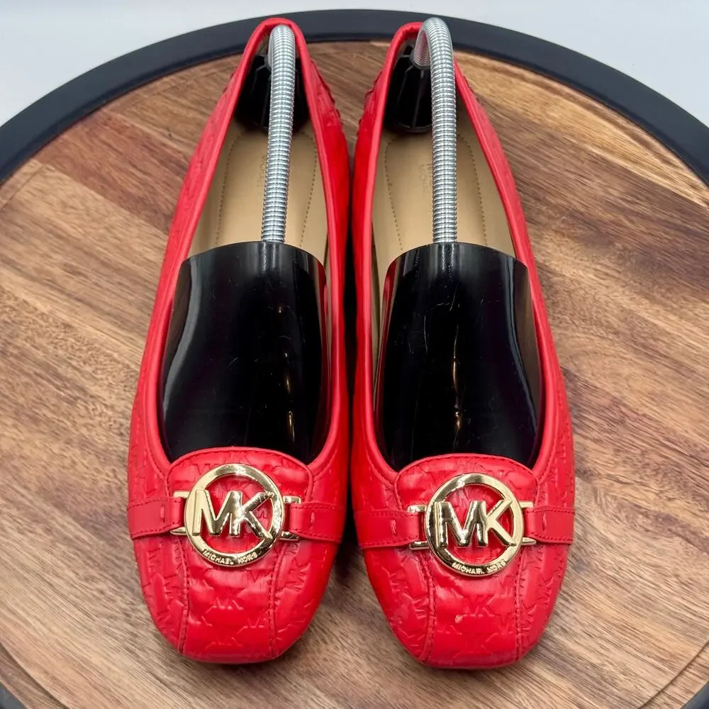 MICHAEL KORS Fulton Logo Embossed Moccasin Red Loafers Ballet Flat Women's 10 - Picture 5 of 12